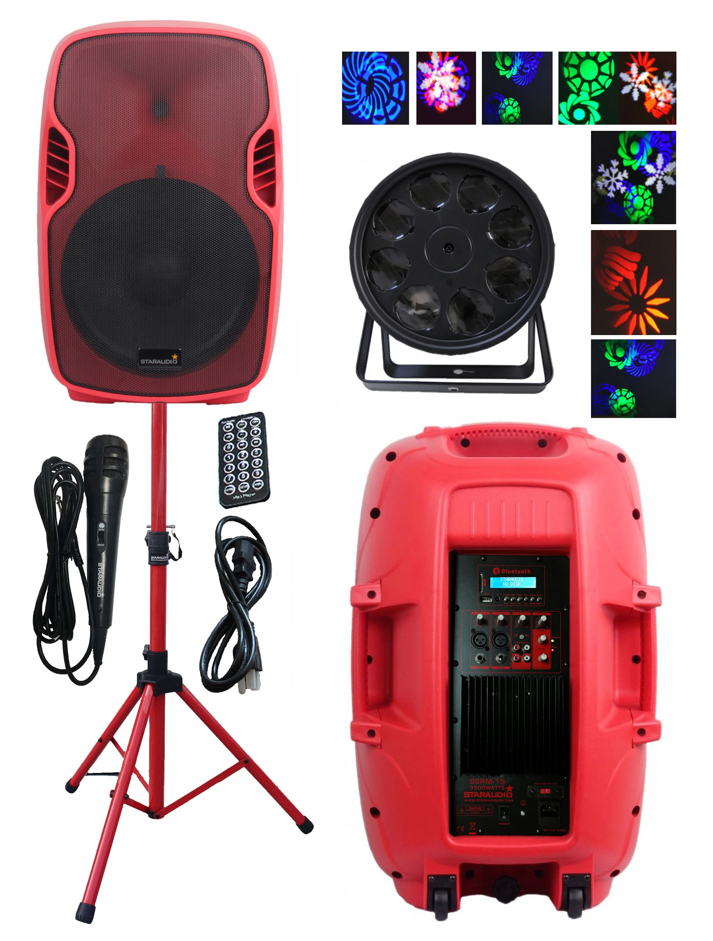 

STARAUDIO 15" 3500W Powered DJ PA Active BT USB Speaker System Audio DJ Speaker Stand Wired Microphone Party Stage Light SSRM-15