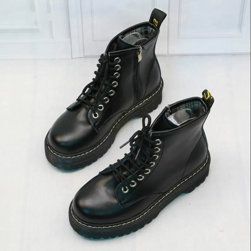 Skup Dropshipping damskie botki czarne średnie Heel zasznurować Bottes Sexy hurtownia buty dla kobiet grube dno Bottes damskie buty