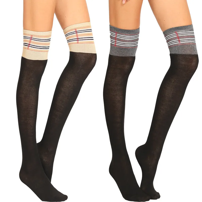 

Over Knee Stockings Women Stripe Pattern Cotton Simple Fashion 53CM Jacquard Breathable Autumn High Quality All-match Stockings