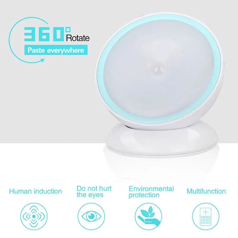 

Novelty LED Human Body Induction Wall Lamp USB Rechargeable 360 ° Rotating Closet Night Light Creative Energy Saving Wall Light