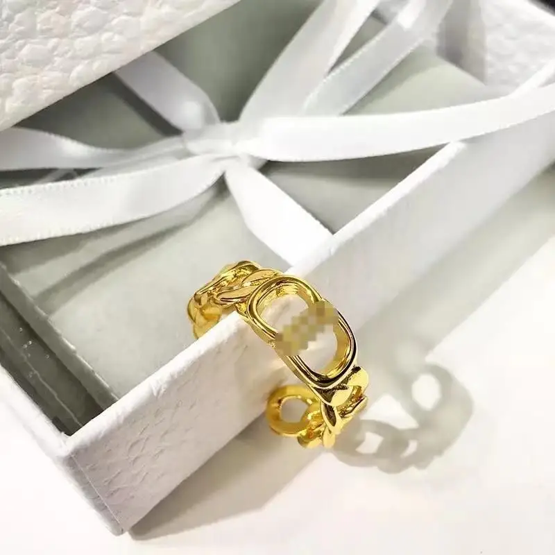 Anillo de estilo retro para hombre y mujer, con letras CD, sencillo y ajustable, diseño de oreja de trigo, joyería