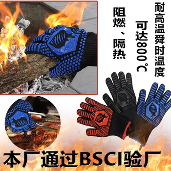 

Amazon Hot Selling High-temperature Resistant 800-Degree Gloves BBQ Flame Retardant Fire Prevention Insulated Microwave Oven Hea