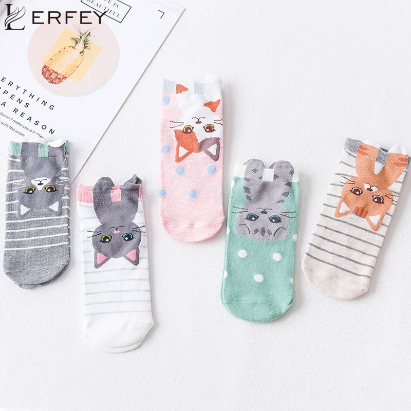 LERFEY женские носки с милыми животными хлопковые удобные короткие стильные