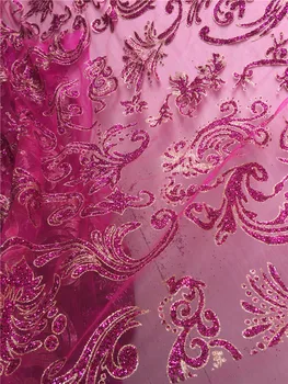 

Glitter Tulle Lace Fabric 5yards/lot African Guipure Cord Lace Fabric with Glued Glitter for Garments