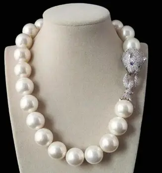 

Free Shipping Genuine Selling Huge Shell Pearl Cubic Zerconia CZ Panther Head Necklace 20MM STUNNING 925 silver wedding Women G