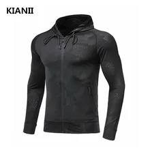 Мужская быстросохнущая спортивная куртка с капюшоном на молнии для фитнеса Топ с капюшоном из полиэстера с длинным рукавом