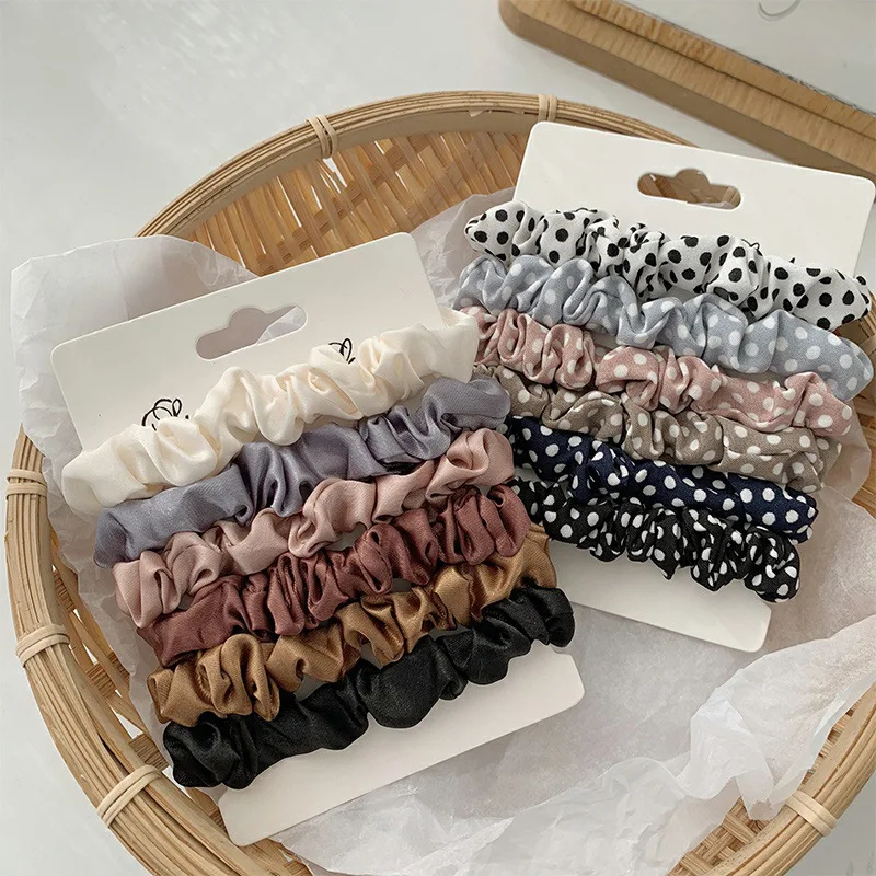 

6PCS Woman Fashion Scrunchies Satin Silk Hair Ties Rope Girls Ponytail HoldersColour Rubber Band Elastic Hairband Headdress Gift