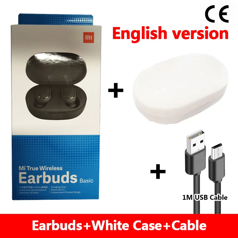 cable white case Xiaomi Redmi Airdots TWS Bluetooth наушники, стерео бас беспроводная гарнитура шумоподавления с микрофоном Handsfree наушники AI управление - Цвет: cable white case