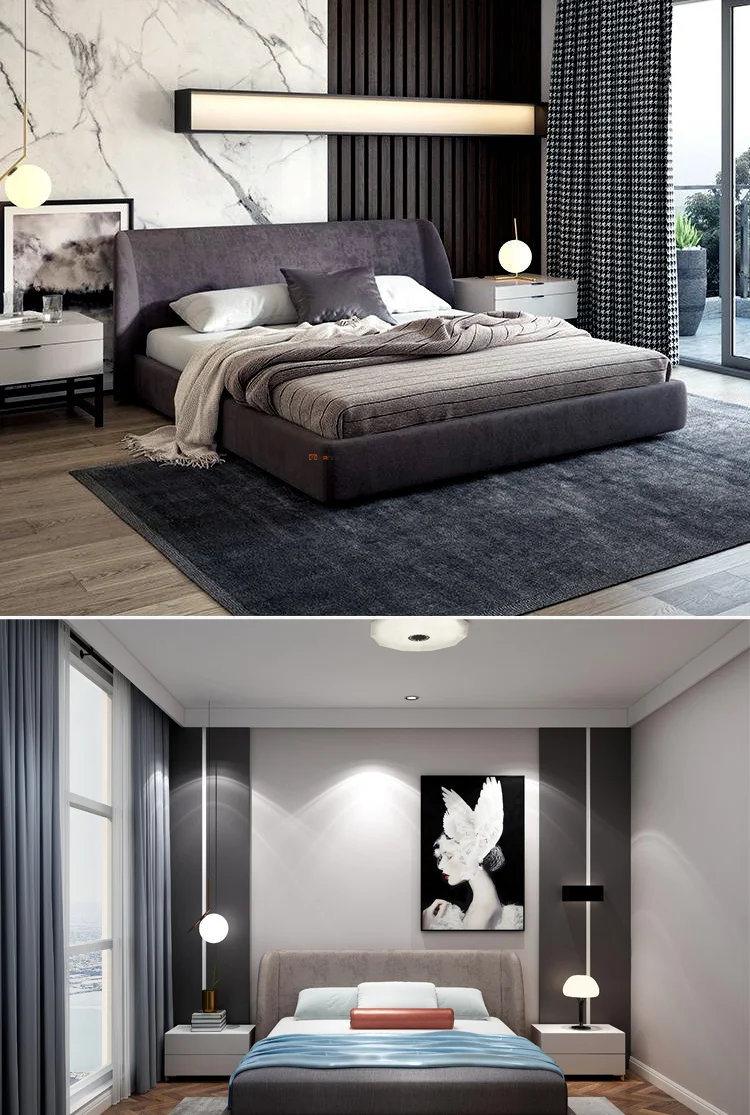 Серый цвет Италия простой дизайн мебель для дома спальни кожа 2,25X2 м двуспальная кровать
