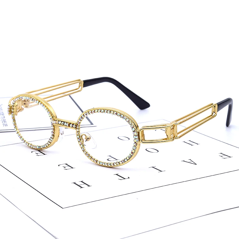 JASPEER круглые стразы солнцезащитные очки для женщин стимпанк алмаз солнцезащитные очки классические очки для мужчин прозрачные линзы Винтаж - Цвет линз: 6