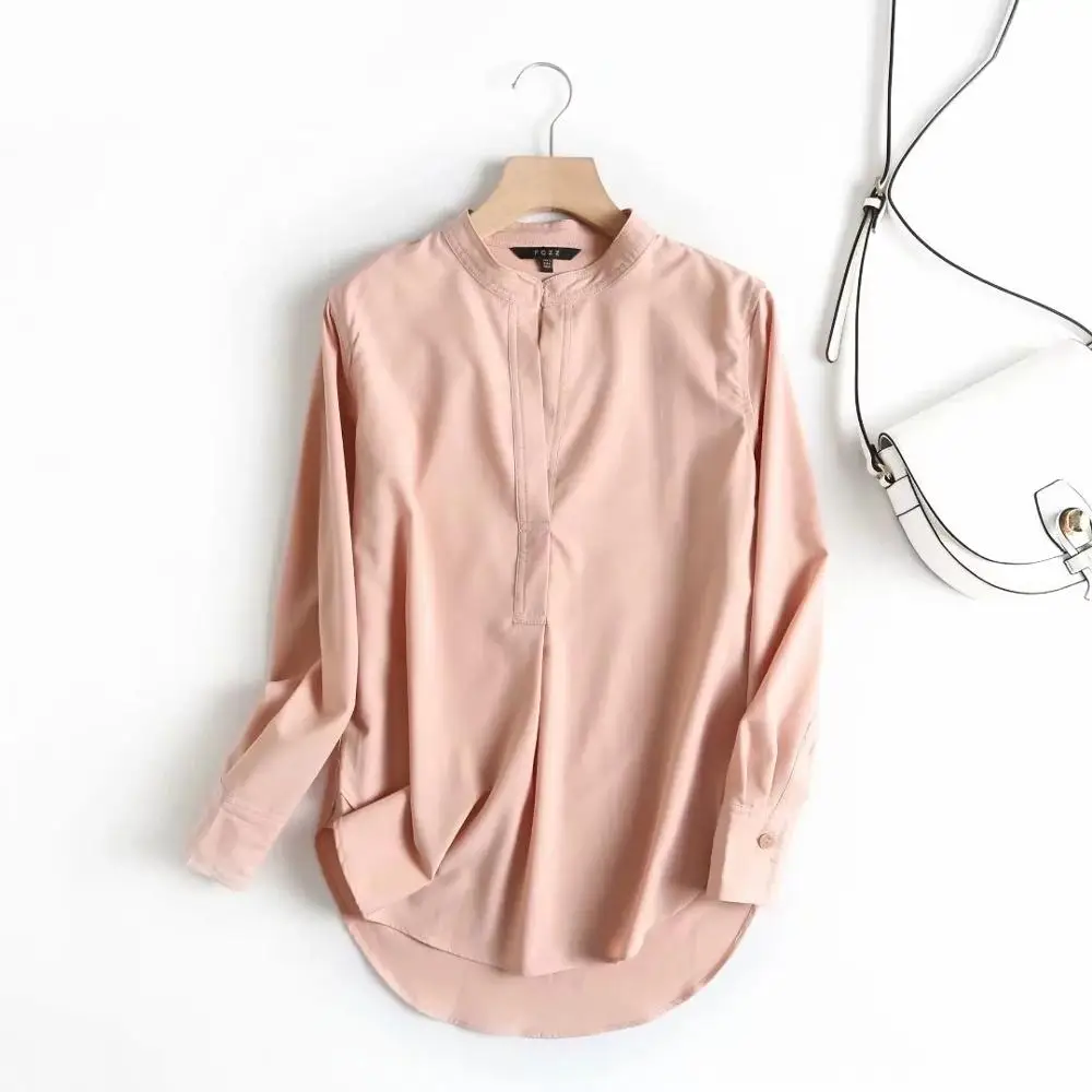 Увядшая английская Офисная Женская однотонная элегантная Простая рубашка для женщин blusas mujer de moda рубашка женские топы и футболки размера плюс - Цвет: Розовый