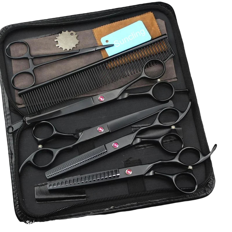 

7 Inch Round Tip Japanese Stainless Steel High Quality Hair Cutting Thinning Curved Scissors Sets FOR Pets Hair Grooming