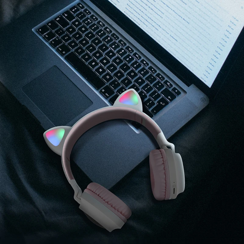 Cute Cat Ear Headphone Bluetooth 5 0 Girl Kids Pink Headset LED Wireless Headphone 3 5mm Wired Mic Headphones Bilateral Stereo