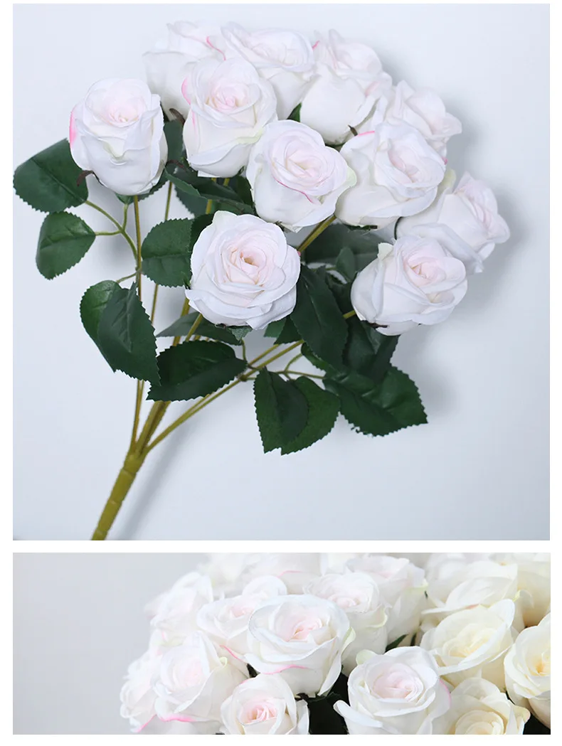 JAROWN 12 Heads Silk Roses Bride Holding Flowers Royal Blue Fake Rose Flowers Home Wedding Arch Table Decor Artificial Flower (57)