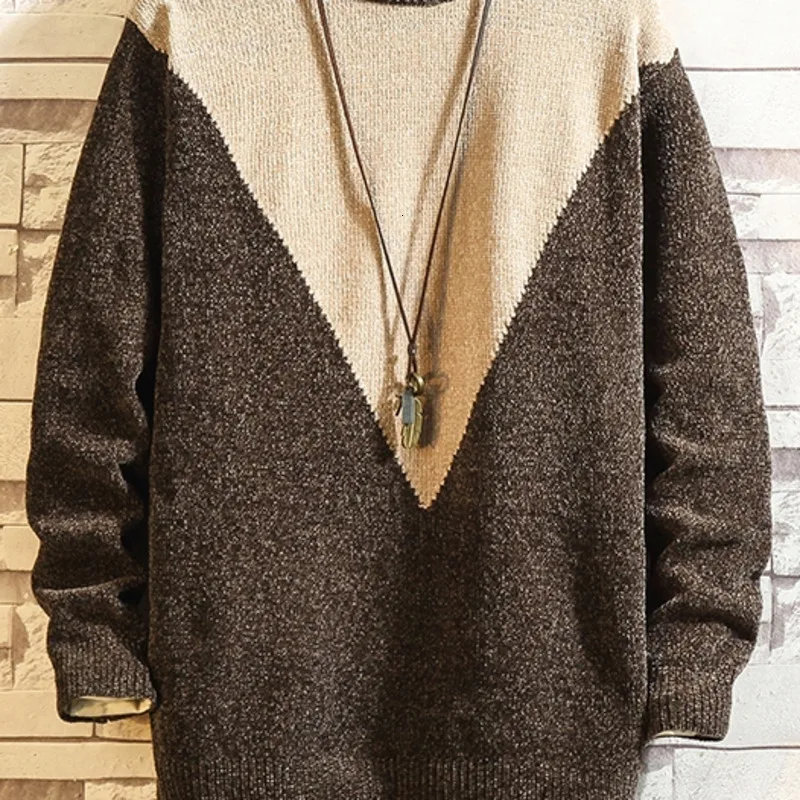 Winter Sweater Men's Warm Slim Fashion Contrast Color Stitching Casual Knit Sweater Man Wild Long-sleeved Pullover Men Clothes Winter Sweater Men's Warm Slim Fashion Contrast Color Stitching Casual Knit Sweater Man Wild Long-sleeved Pullover Men Clothes