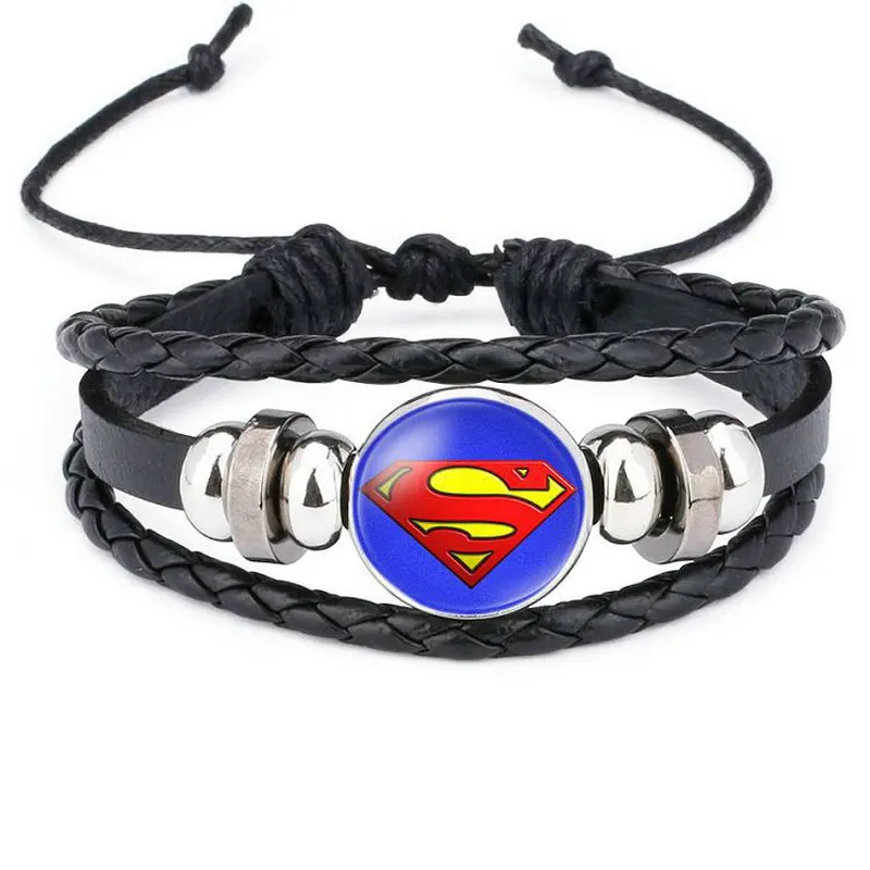 Американский супергерой, Супергерой, Бэтмен, Человек-паук, Железный человек, Супермен, логотип, кожаный регулируемый браслет для мальчиков, стеклянный браслет из кабошона - Окраска металла: JBN0644 -12009806