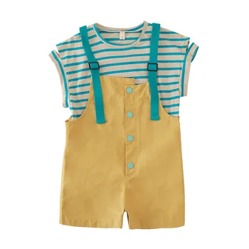 

BINIDUCKLING New Design Kids Girls Clothes Set Cotton Stripe T-Shirt+ Overalls Suit Summer Children Kids Girls Clothes Set 4T-9T