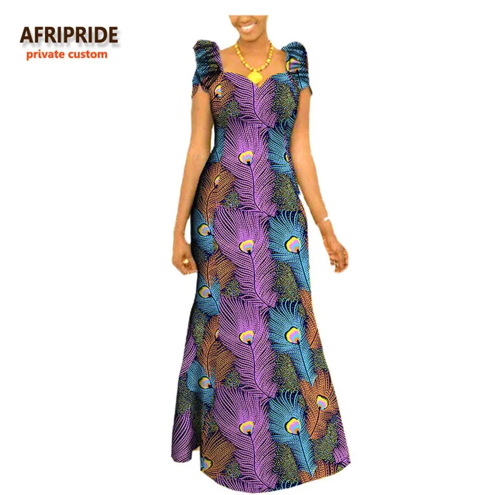Осенняя африканская одежда длинные макси платья для женщин короткий рукав Анкара ткань dashi принт платье размера плюс наряд A722583 - Цвет: 545