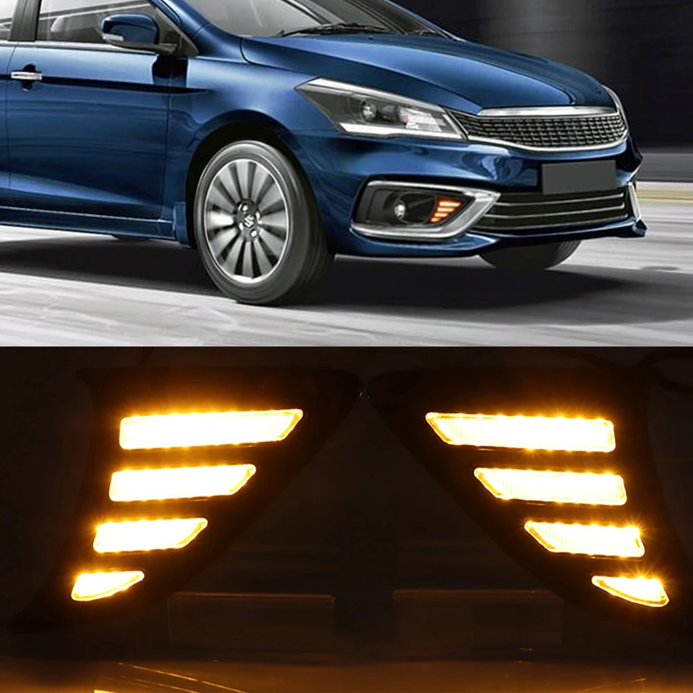 Автомобильные мигающие 2 шт. DRL Для Suzuki Ciaz светодиодные дневные ходовые огни DRL с желтой поворотной сигнальной лампой противотуманная фара