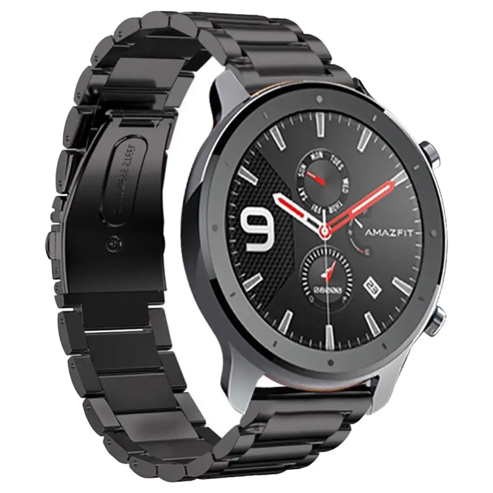 Сменный ремешок из нержавеющей стали для Huami Amazfit GTR 47 мм 22 мм двойной оснастки три бусины твердая сталь пряжка для ремня версия