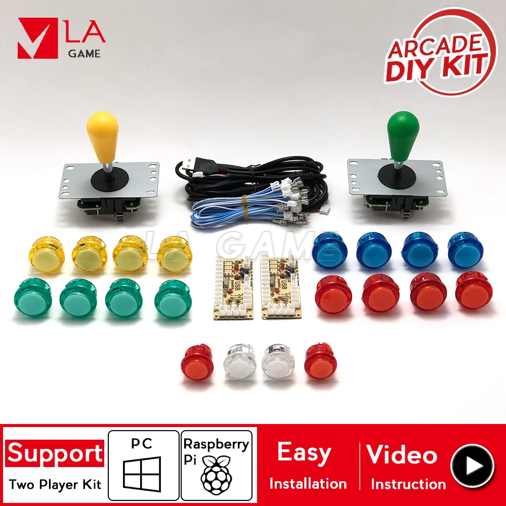 

2 player arcade diy placa zero delay arcade to PC Rasberry Pi 4 bartop arcade sanwa button 30mm transparent 5 colors