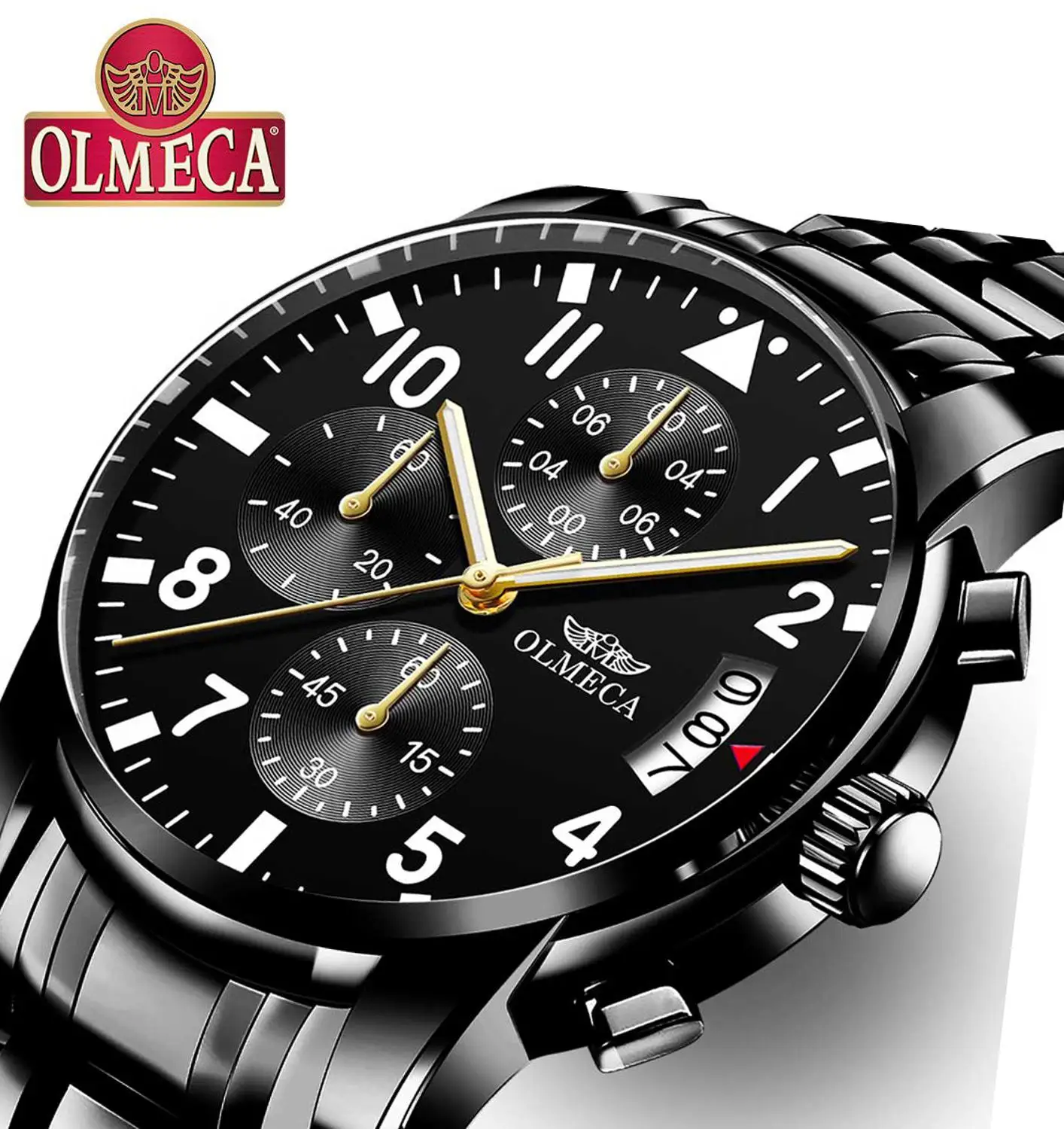 

OLMECA Luxury Men Watch Relogio Masculino Waterproof Fashion Wrist Watch Luminous Hands Military Black Quartz Waterproof Watches