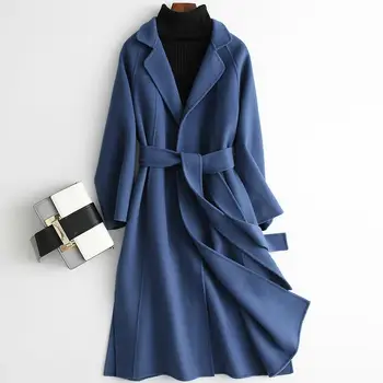 

New Women Woolen Coat Elegant Turn Down Collar Women Long Woolen Coat Casehmere Material winter Warm Coat Casaco Feminino
