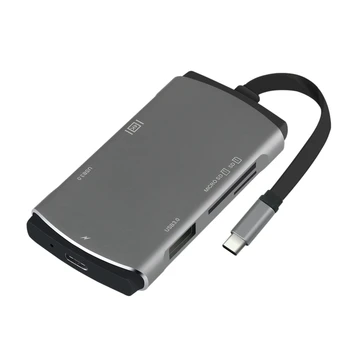 

6 in 1 Type-C USB Hub YC207 PD HDMI Type-C USB3.0 USB Hub HDMI PD Card Reader Adapter for PC Laptop Computer