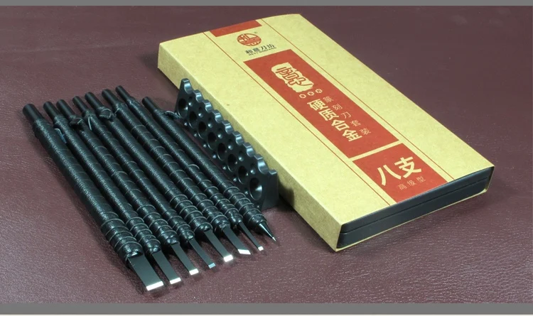 box packing Профессиональный набор ножей для резьбы по камню из черной вольфрамовой стали, 8 шт., ручной нож для резьбы по камню - Тип лезвия: box packing