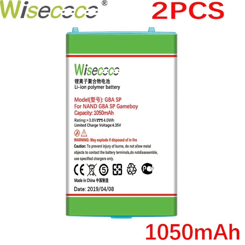 Wisecoco 2 шт. 1050 мАч для kingd GBA SP GameBoy Advance 3,7 в батарея последние продукты высокое качество батареи
