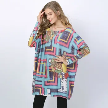 

2020 Oversized Wool Knitted Sweaters Women Batwing Sleeve Pullover Sweater Dress Print Streetwear Pullovers Oversized Sweater