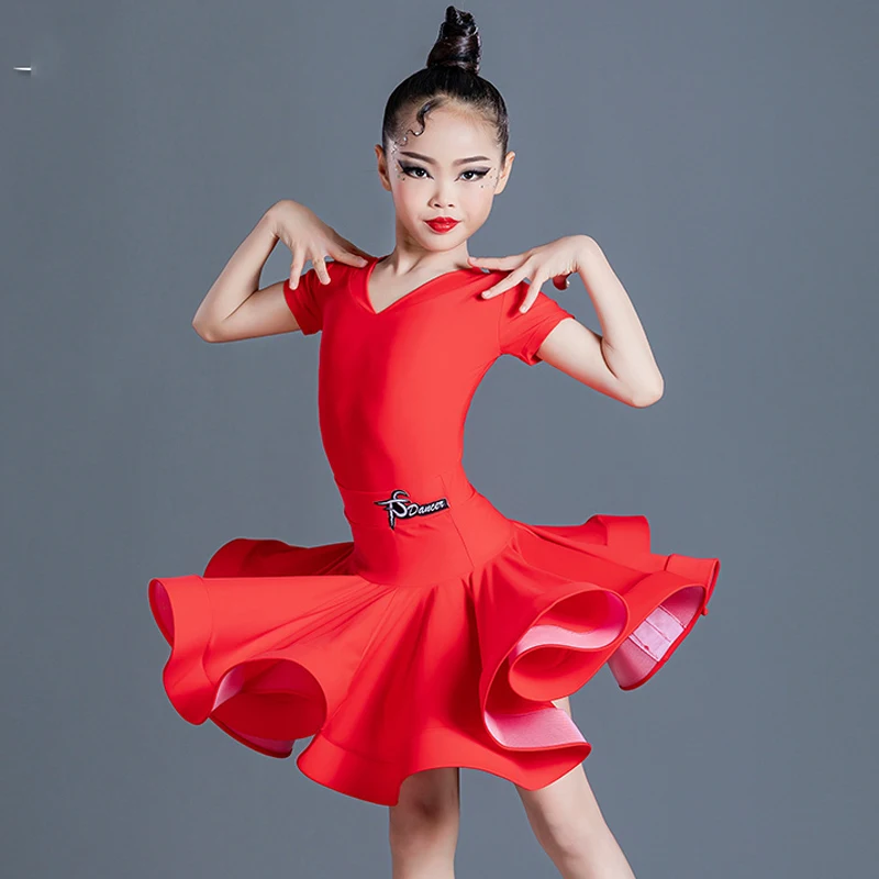 Children Latin Dance Performance Costumes Latin Tops Skirts Split Suit Ballroom Dance Competition Practice Dresses SL5255