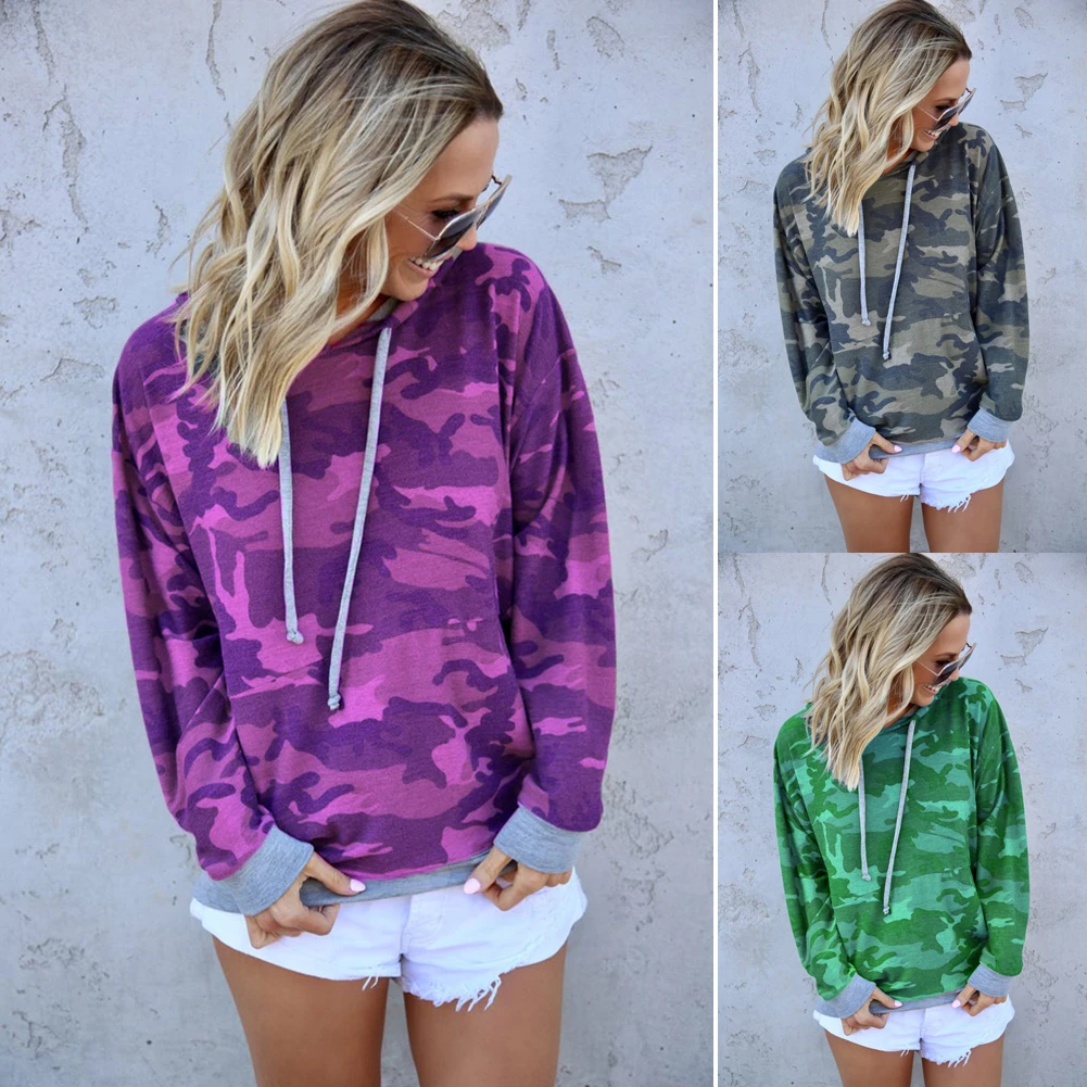 Повседневная Женская камуфляжная толстовка с капюшоном Осенний Свободный