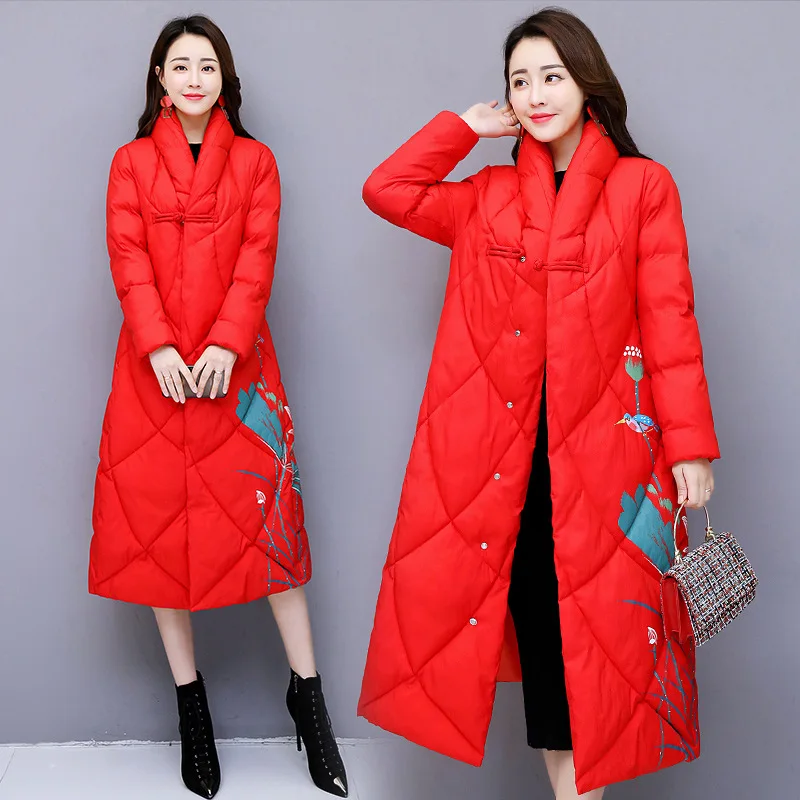 

Cotton-padded Clothes Women's Long 2018 Winter WOMEN'S Dress New Style Loose-Fit Slimming over-the-Knee down Jacket Cotton-padde