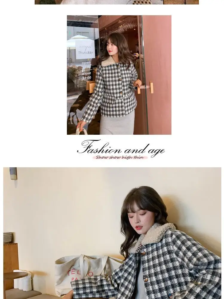 Photo Shoot Autumn& Winter New Style Woolen Jacket Women's CHIC Korean-style Slim Fit Plaid Casual Short Woolen Overcoat