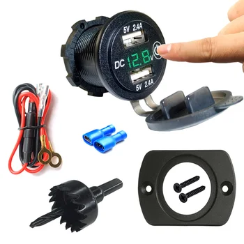 

5V 2.4A Dual USB Charger Socket LED Voltmeter with Touch Control Switch 60CM Cable for Car Boat Motorcycle Truck Universal