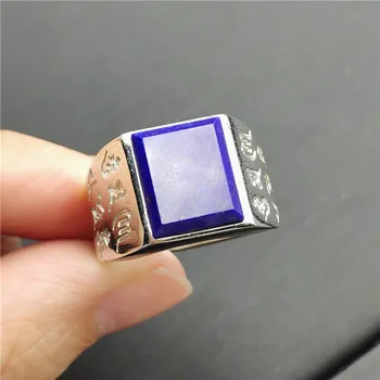 

Natural Royal Blue Lapis Lazuli Ring 925 Silver Sterling For Woman Trendy Party Gift 14x10mm Rectangle Crystal Adjustable Ring