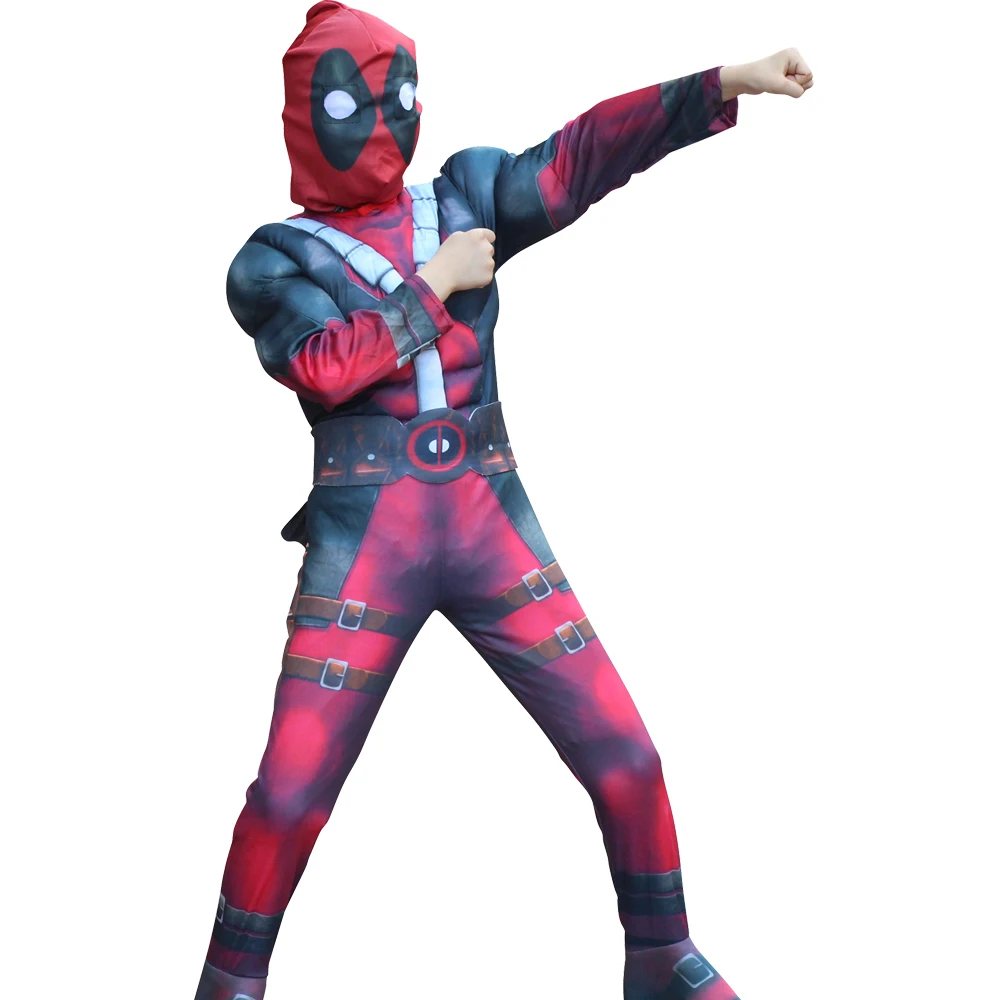 

Kid Muscle Deadpool Costume Mask Superhero Cosplay Set Boy One Piece Full Bodysuit Halloween Costume