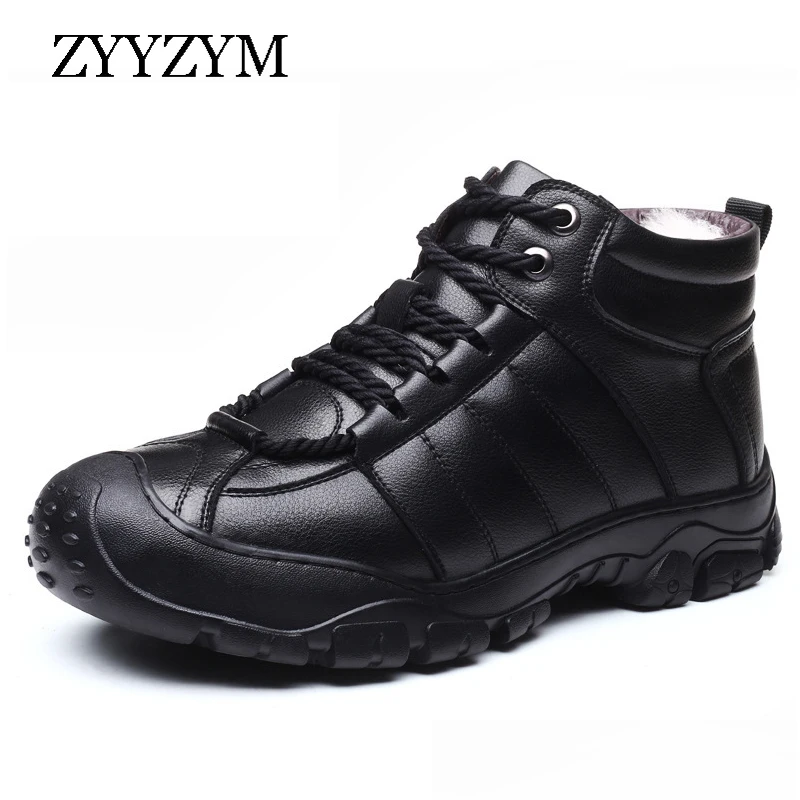 

ZYYZYM Winter Boots Men Wool Fur Super Warm Thick Composite Sole Protect Cowhide Leather Outdoors Ankle Cotton Boots for Man