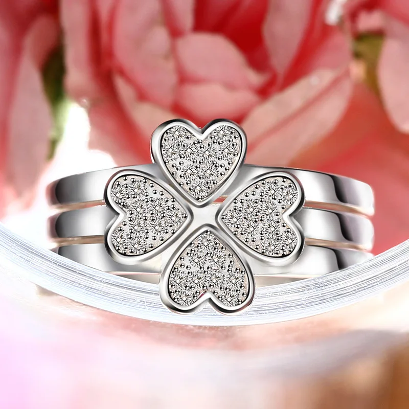 

Kuaisi Sterling Silver Ring Women's-Split Clover Three-in-One Best Friend Forefinger Online Celebrity Couples Single-Style Decor