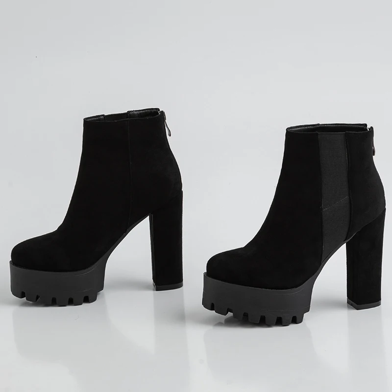 2019 черные ботинки на платформе и высоком каблуке зимняя обувь Женские в стиле