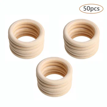 

50PCS Wooden Teething Ring Baby Teether Toy DIY Craft Rings for Infant Boys Girls Bracelet Necklace Making 40mm Diameter Beech