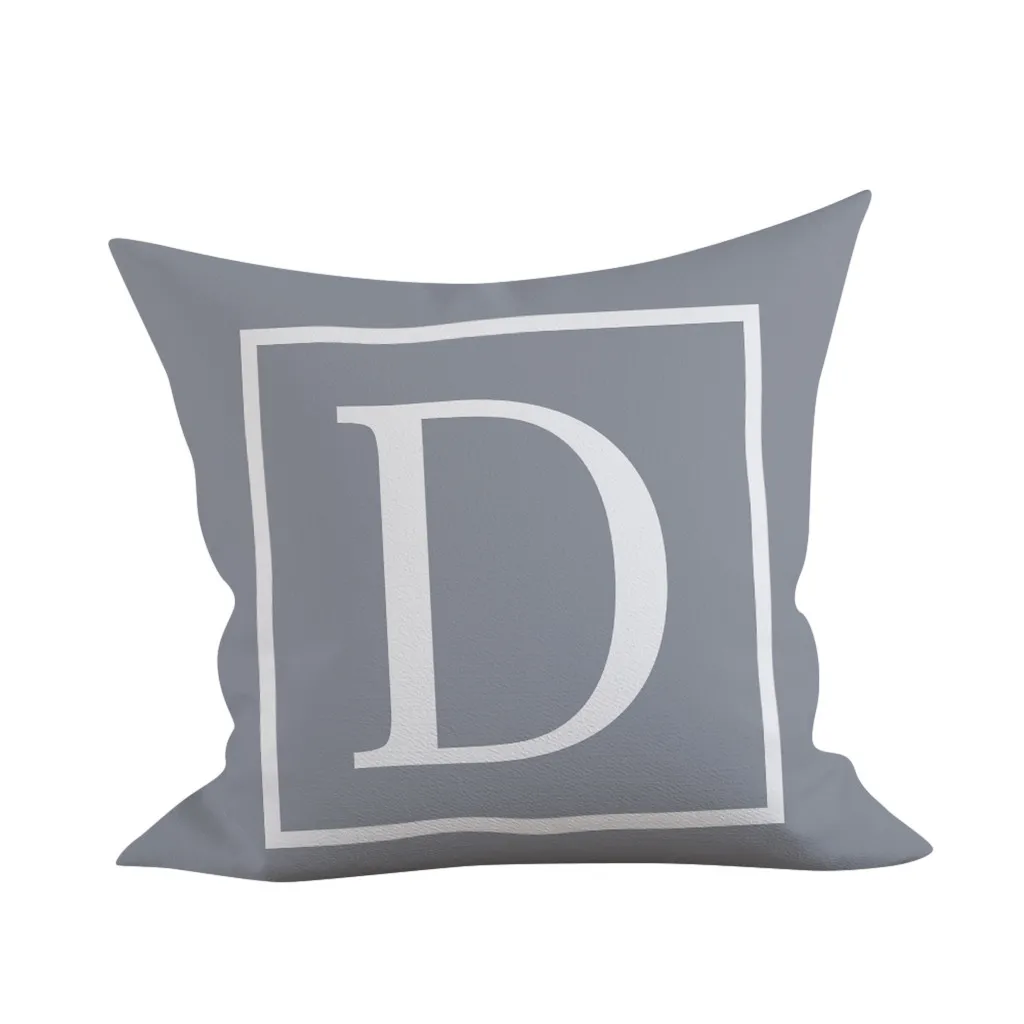 Simple Letter Cushion Cover English Alphabet Decorative Throw Pillowcase Polyester Pillow Cover sofa car bed Decoration наволоч - Color: D