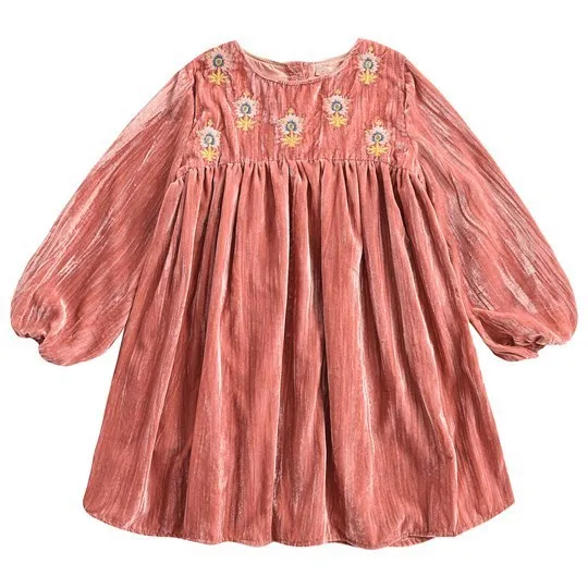 L& M/Коллекция года, брендовые Детские платья новое осенне-зимнее бархатное платье с вышитыми цветами для девочек одежда с длинными рукавами для маленьких детей