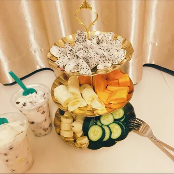 

Creative Stainless Steel Cake Stand Storage Rack 2/3 Layers Dessert Fruits Vegetable Placed Plate Home Kitchen Organization Tool