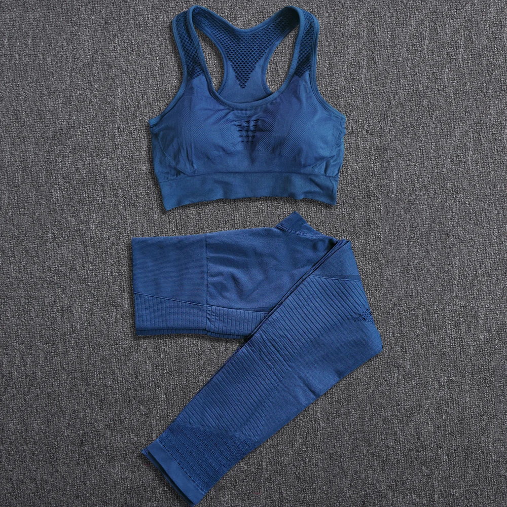 

2 piece Set for Women Seamless Yoga Suit Sports Shirts Crop Top Leggings Sport Set Gym Clothes Fitness Tracksuit Workout Femme