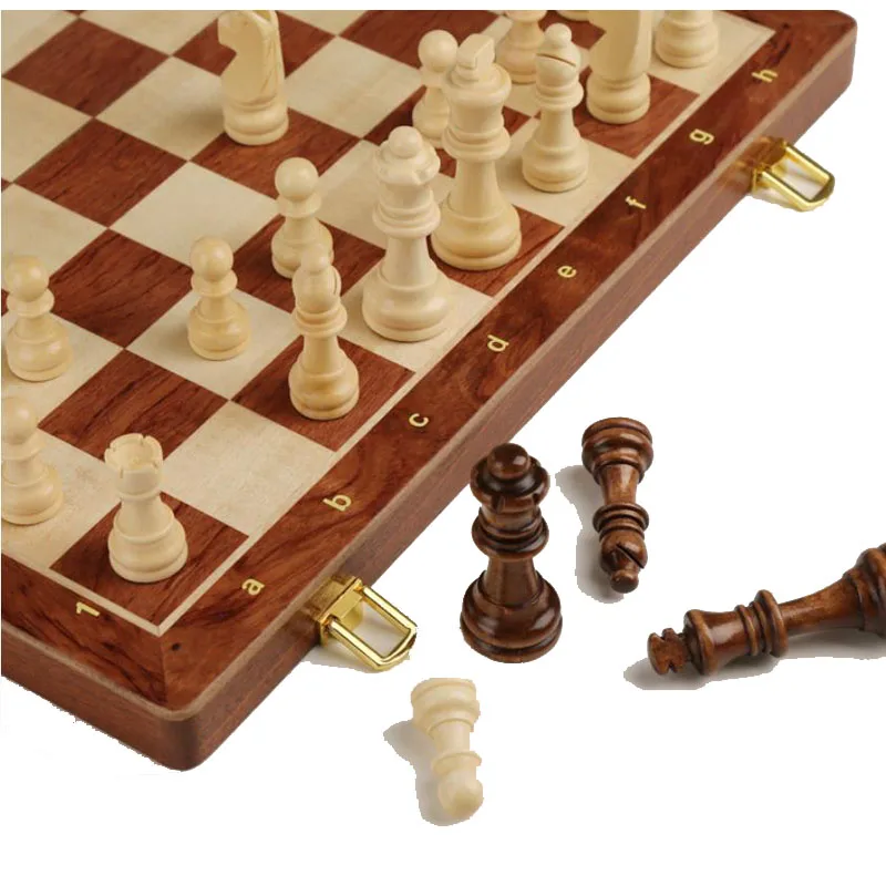 39*39CM Wooden Chess Set 4 Queen Chess Game King Height 80mm Pieces Folding Chessboard Board Game Chessman Home Decoration