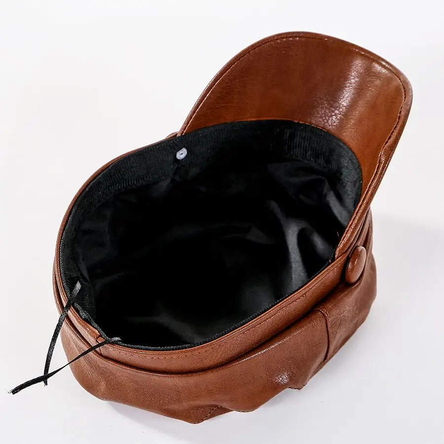 Women Fashion Leather Military Hats Winter Vintage Black Leather Snapback Caps Female Newsboy Hat Casequette Beret Caps