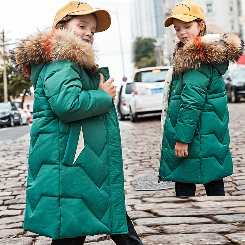Winter Thicken Parka real Fur Hooded -30 degrees Girls clothing warm Down jacket for girl clothes Children Outerwear Coats |
