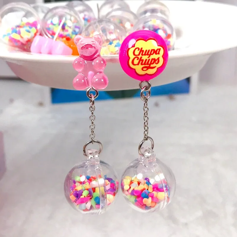 1Pair stud earring multicolours gummy bear earring resin candy with ball Earrings Fashion Jewelry Gift